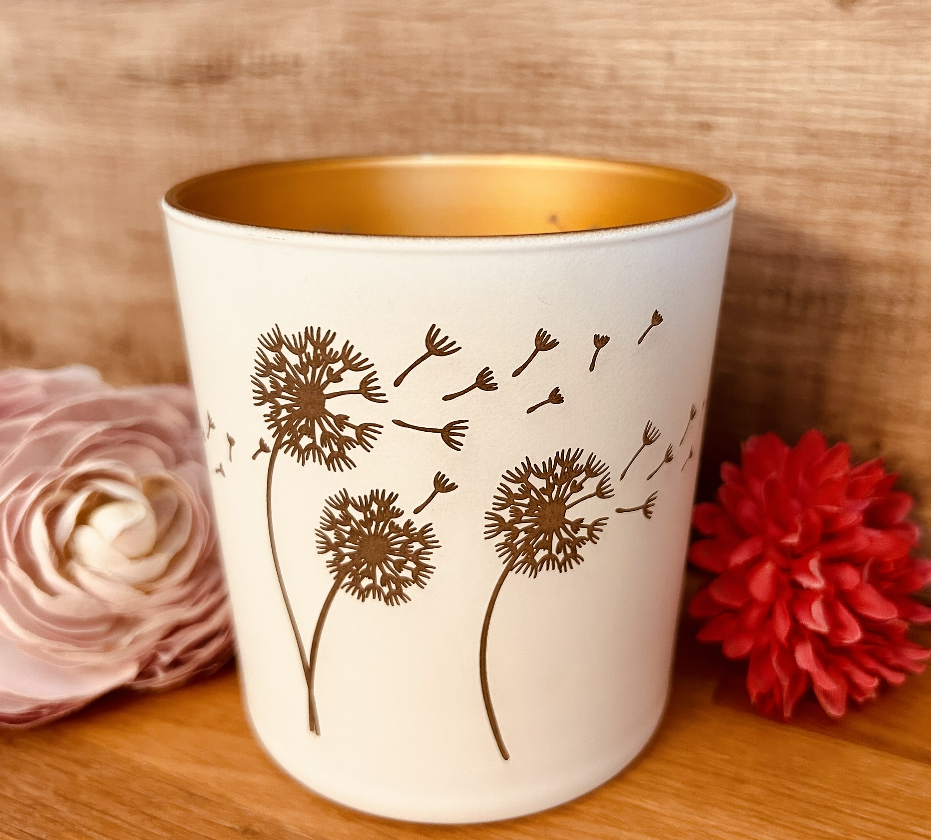 Kerzenglas weiß/gold