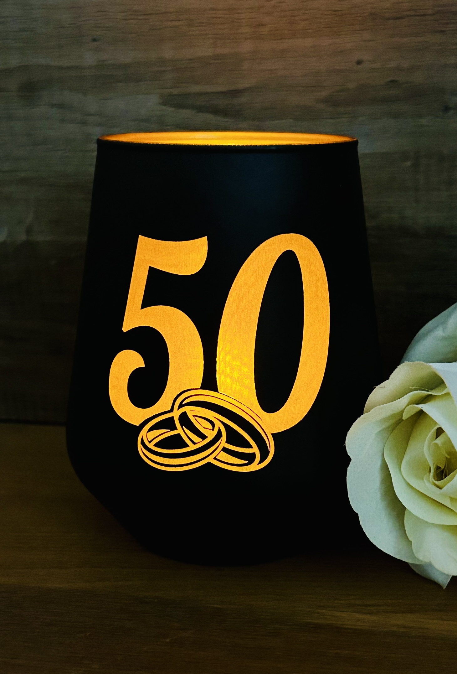 Kerzenglas schwarz/gold, auch personalisiert