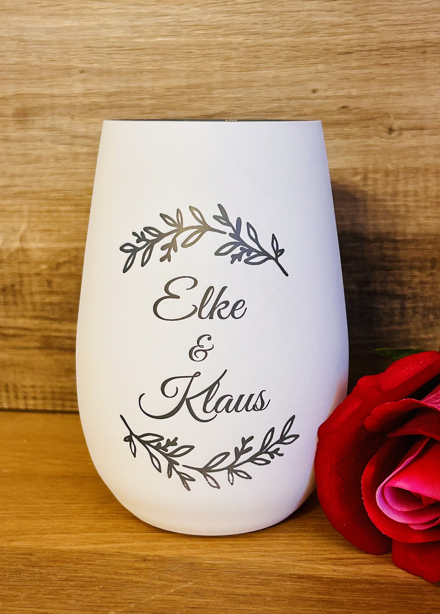 Kerzenglas weiß/silber, auch personalisiert