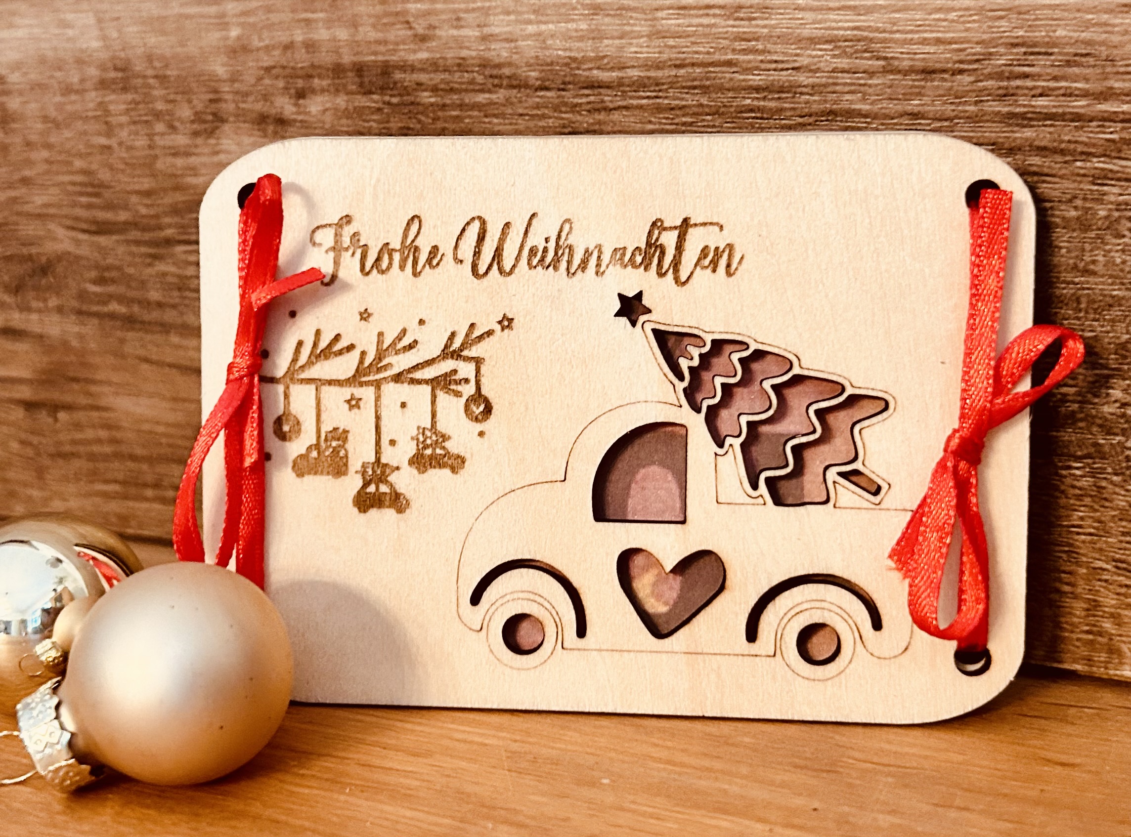 Weihnachtliche Geld-Gutschein-Karte aus Holz