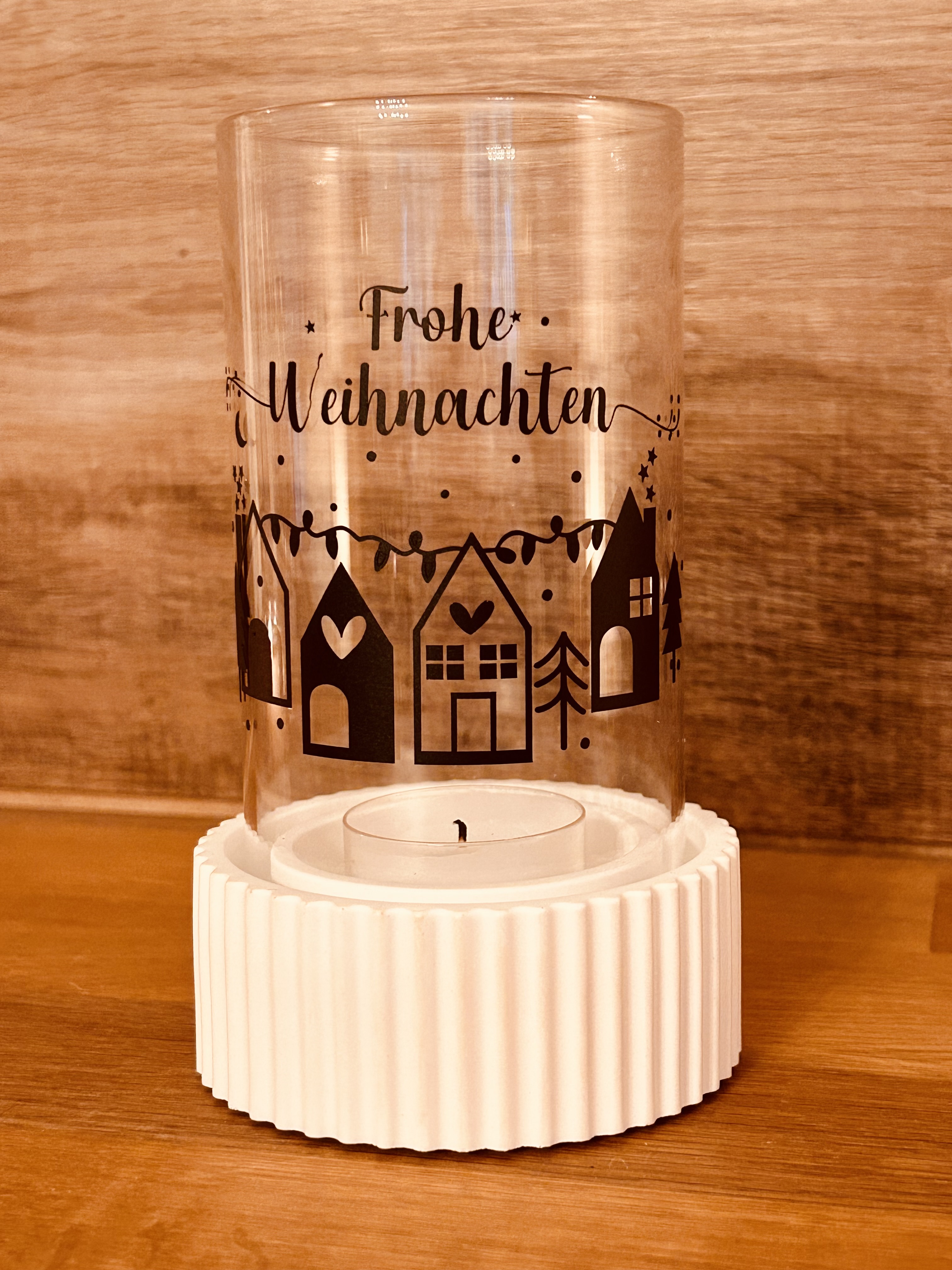 Teelichthalter mit wechselbaren Motivglas