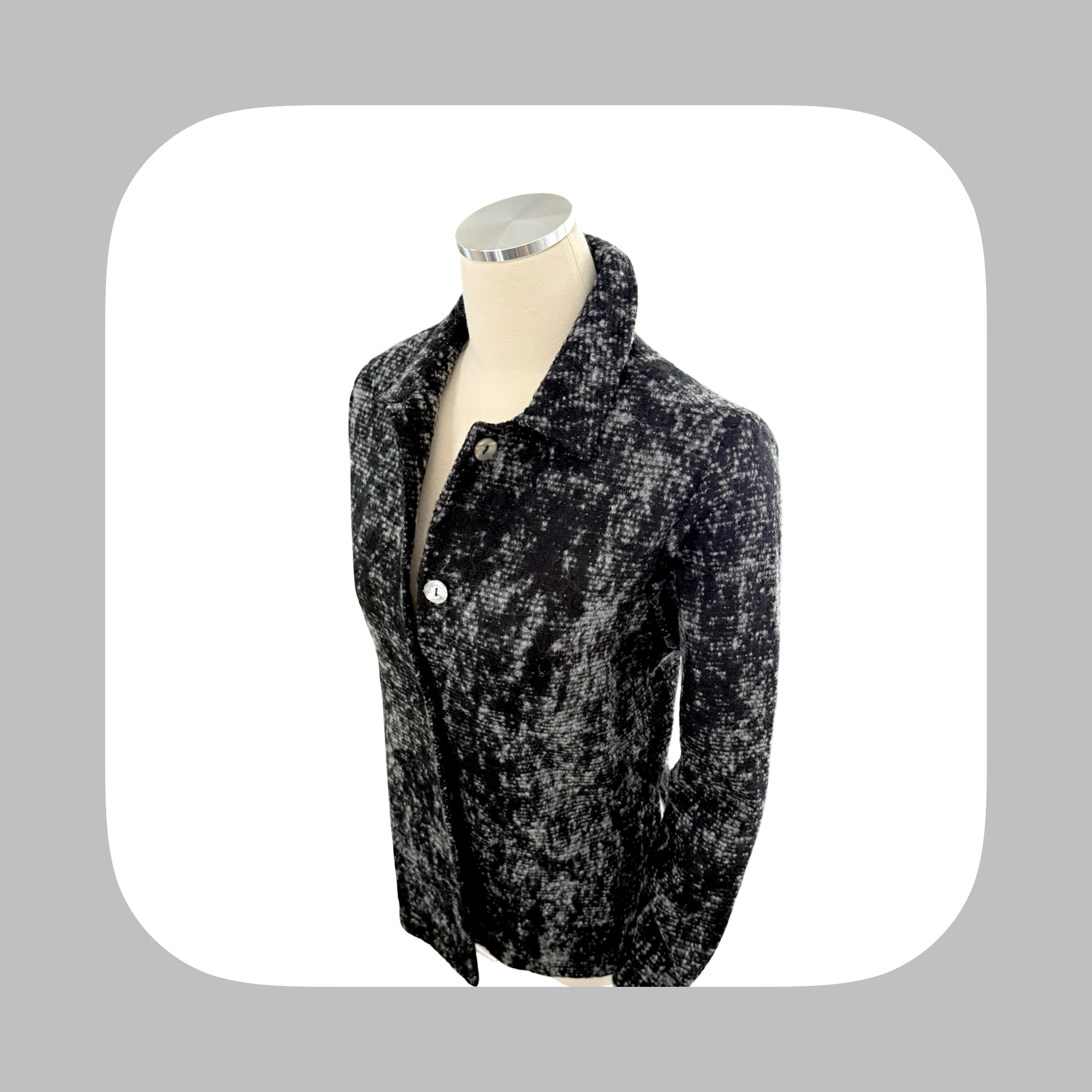 Charcoal Wool Tweed Jacket with side slit  