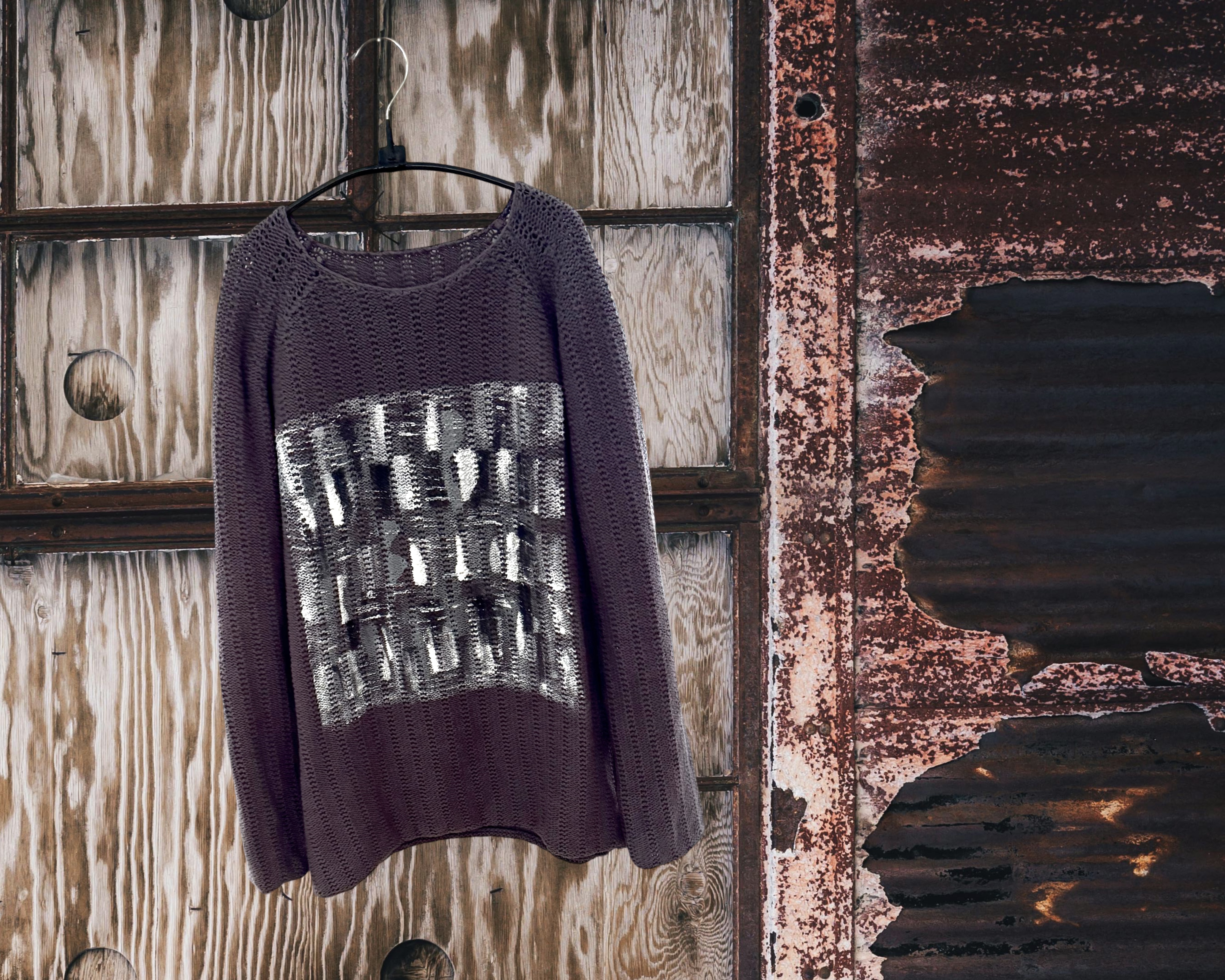 Hand Painted Dark Gray Textured Cotton Sweater 