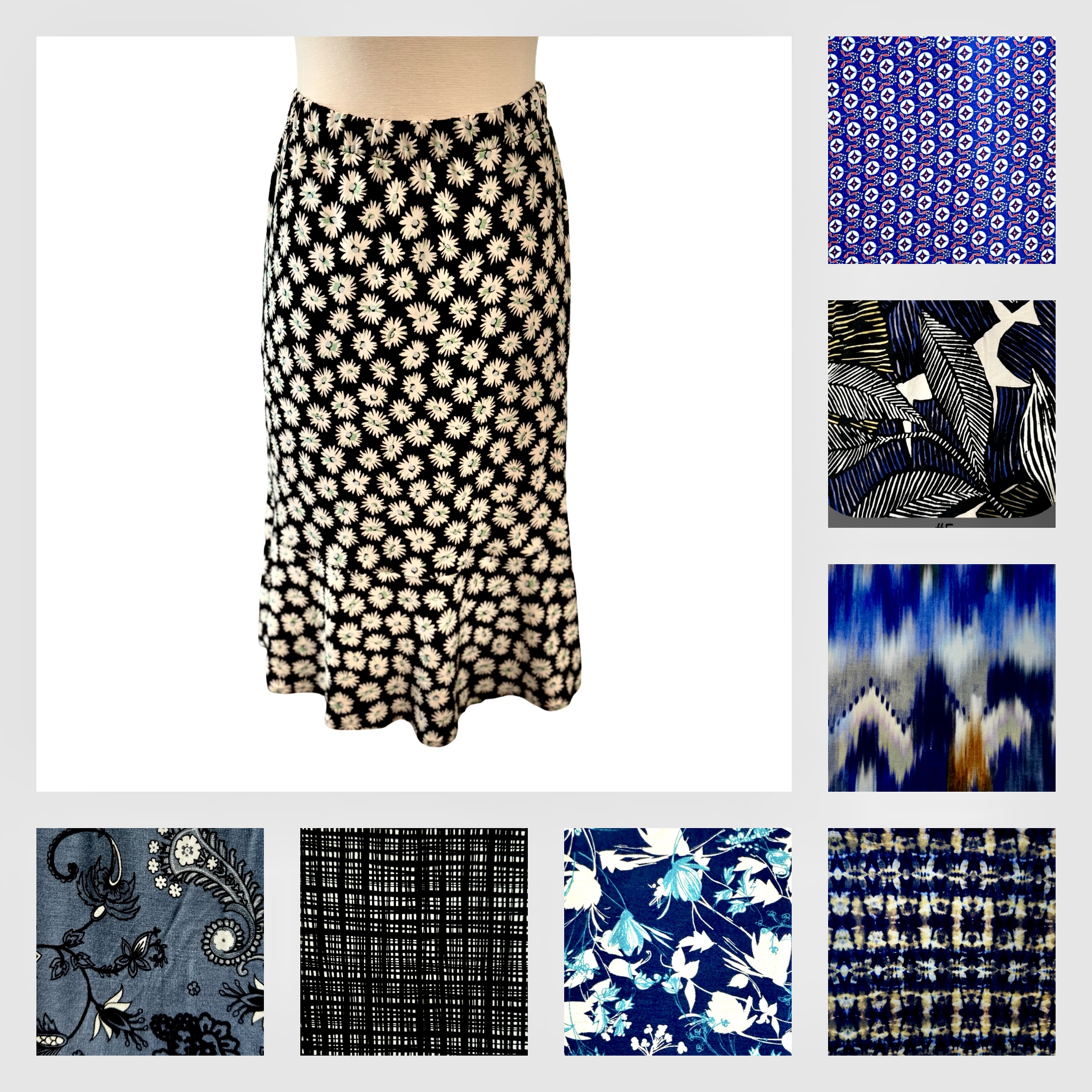 Printed Rayon Jersey Wave Skirt Blues