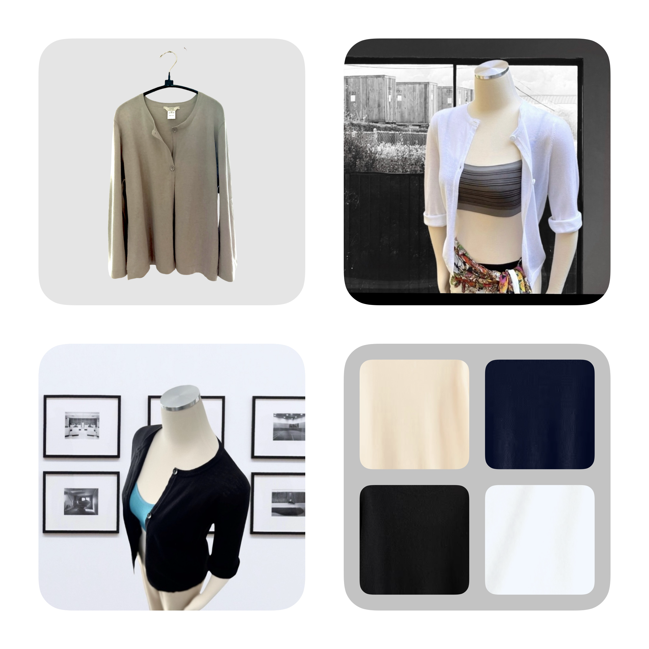 Super Fine Cotton Cropped Cardigan 3/4 Sleeves