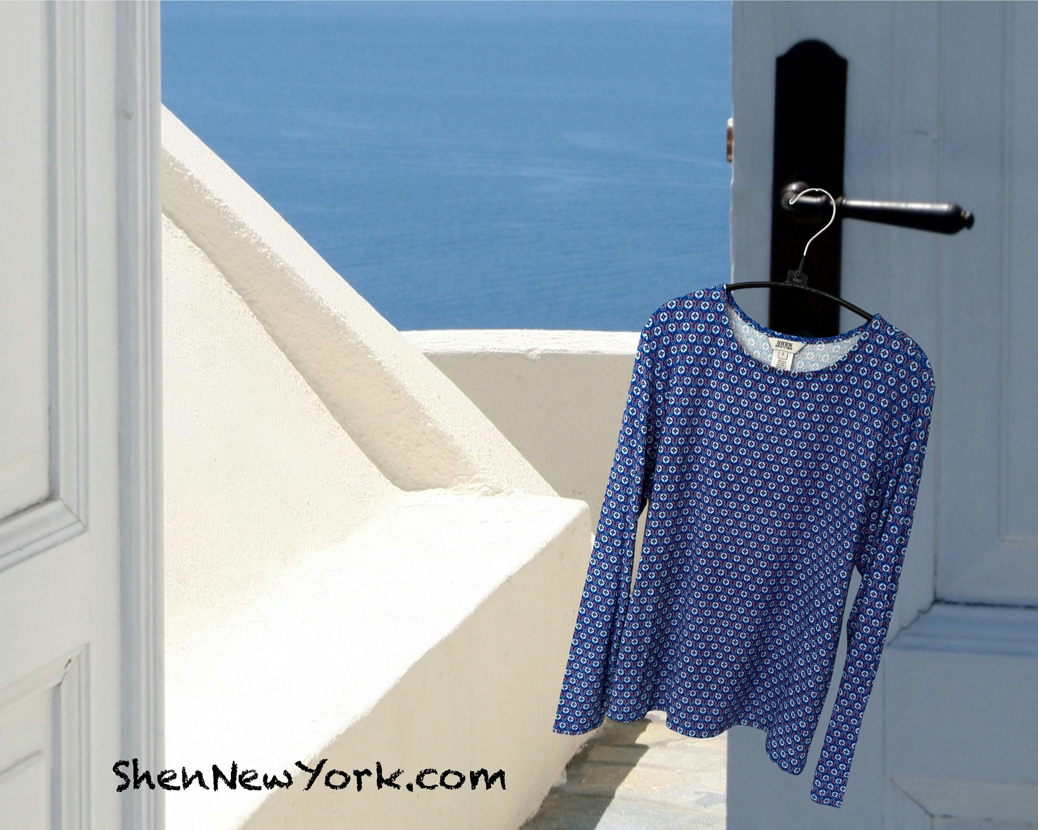 Printed Jersey Blue Mini Dot Long Sleeves Top