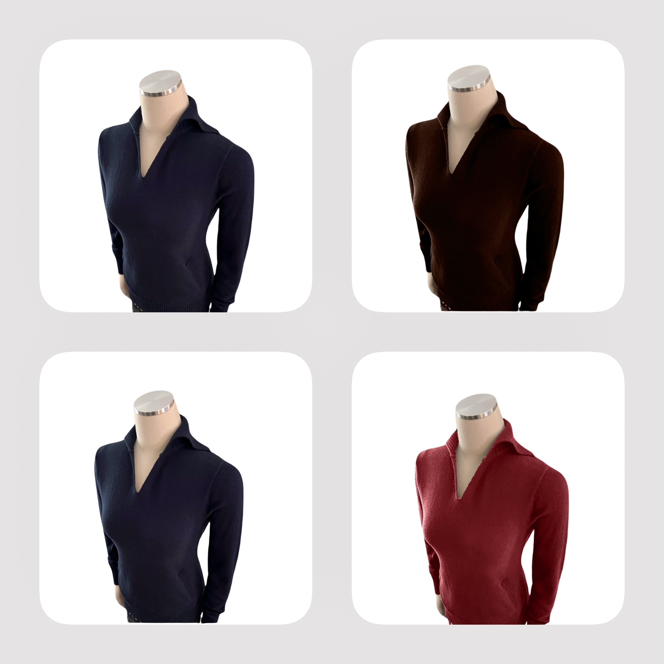 Cotton Knit Polo Collar Sweater with Pockets