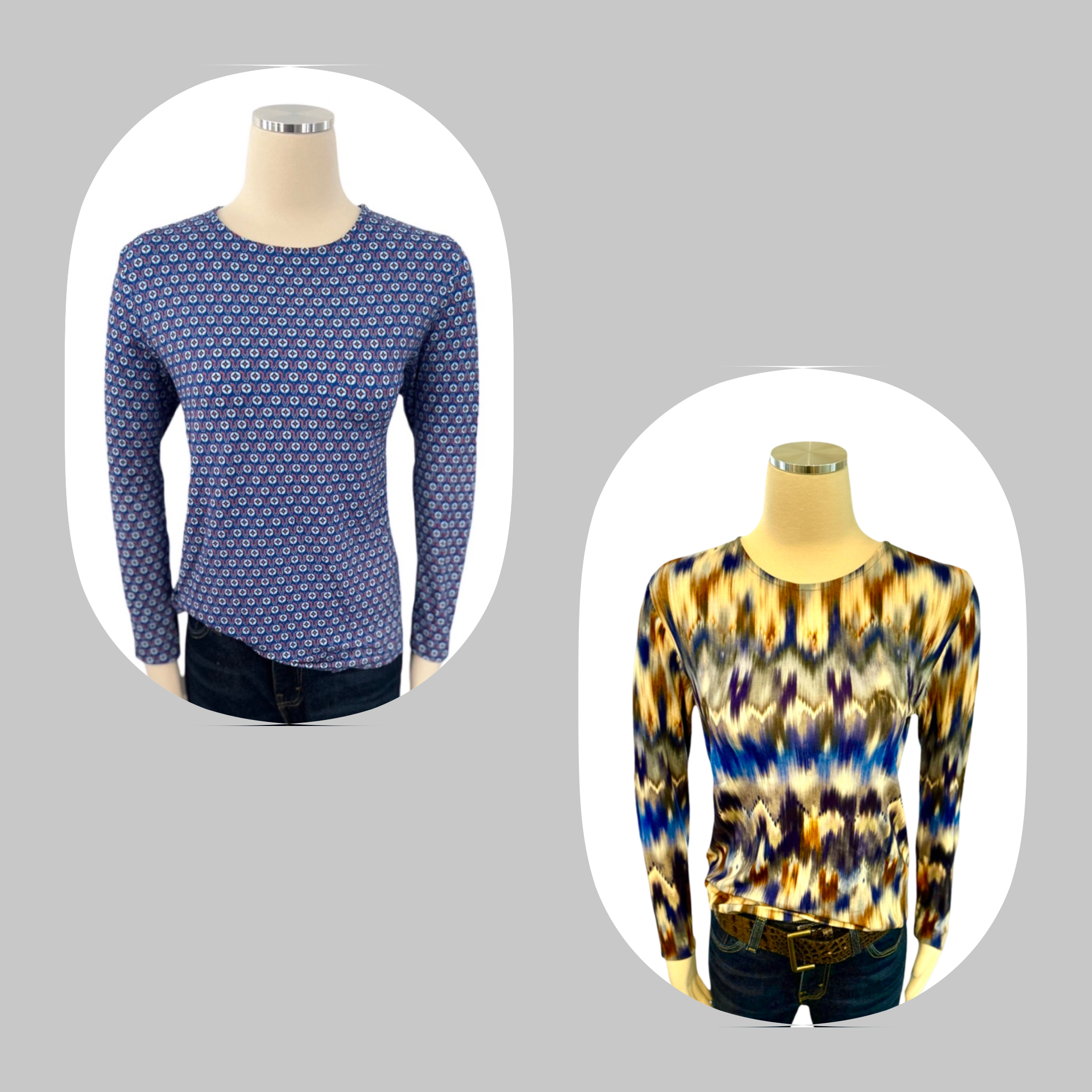 Printed Jersey Blue Tribal Print + Blue Dot Tops