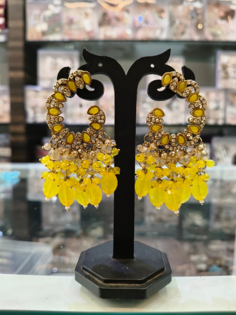 Yellow Beaded Dangle Earrings