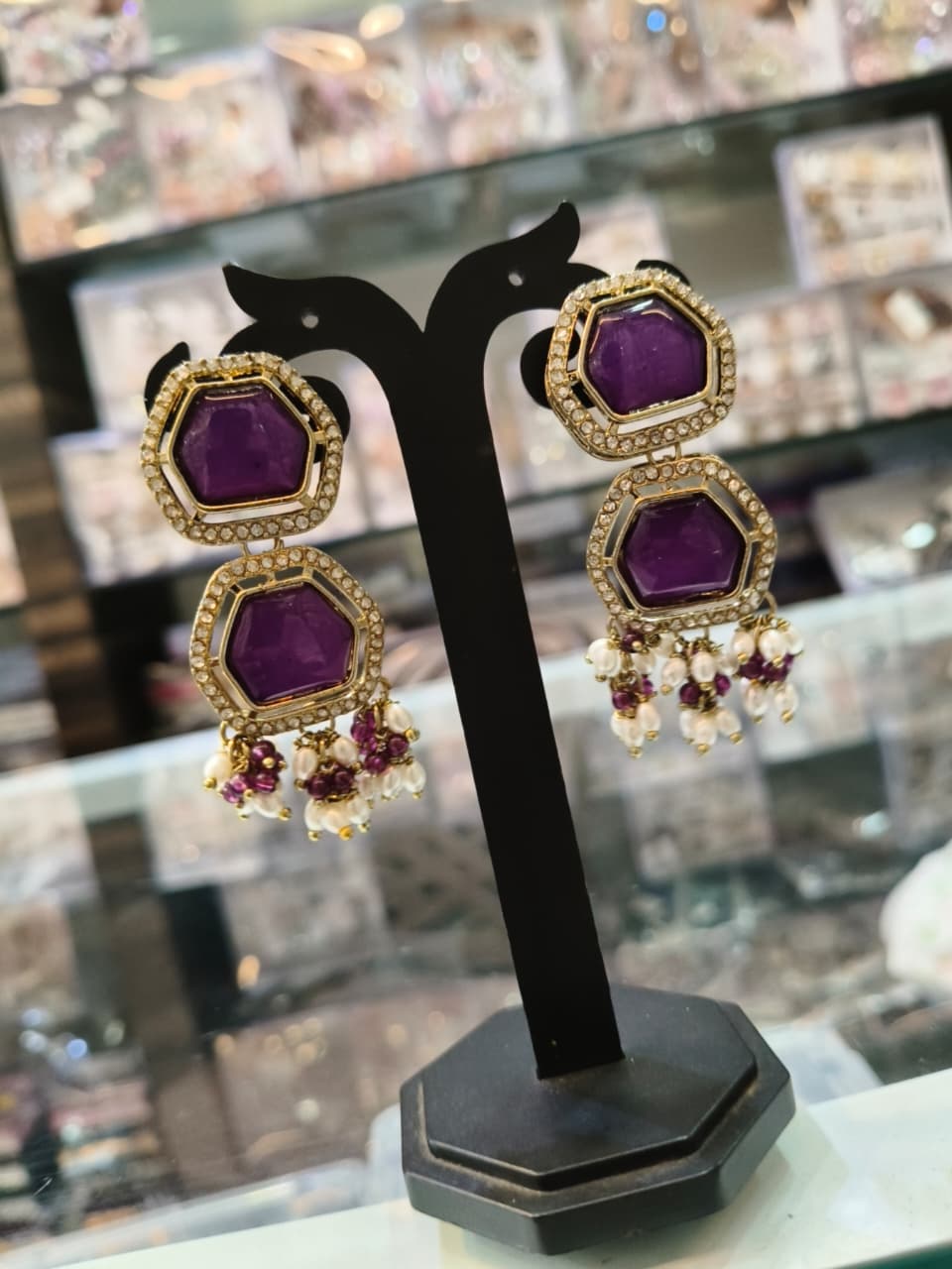 Purple Gemstone Dangle Earrings