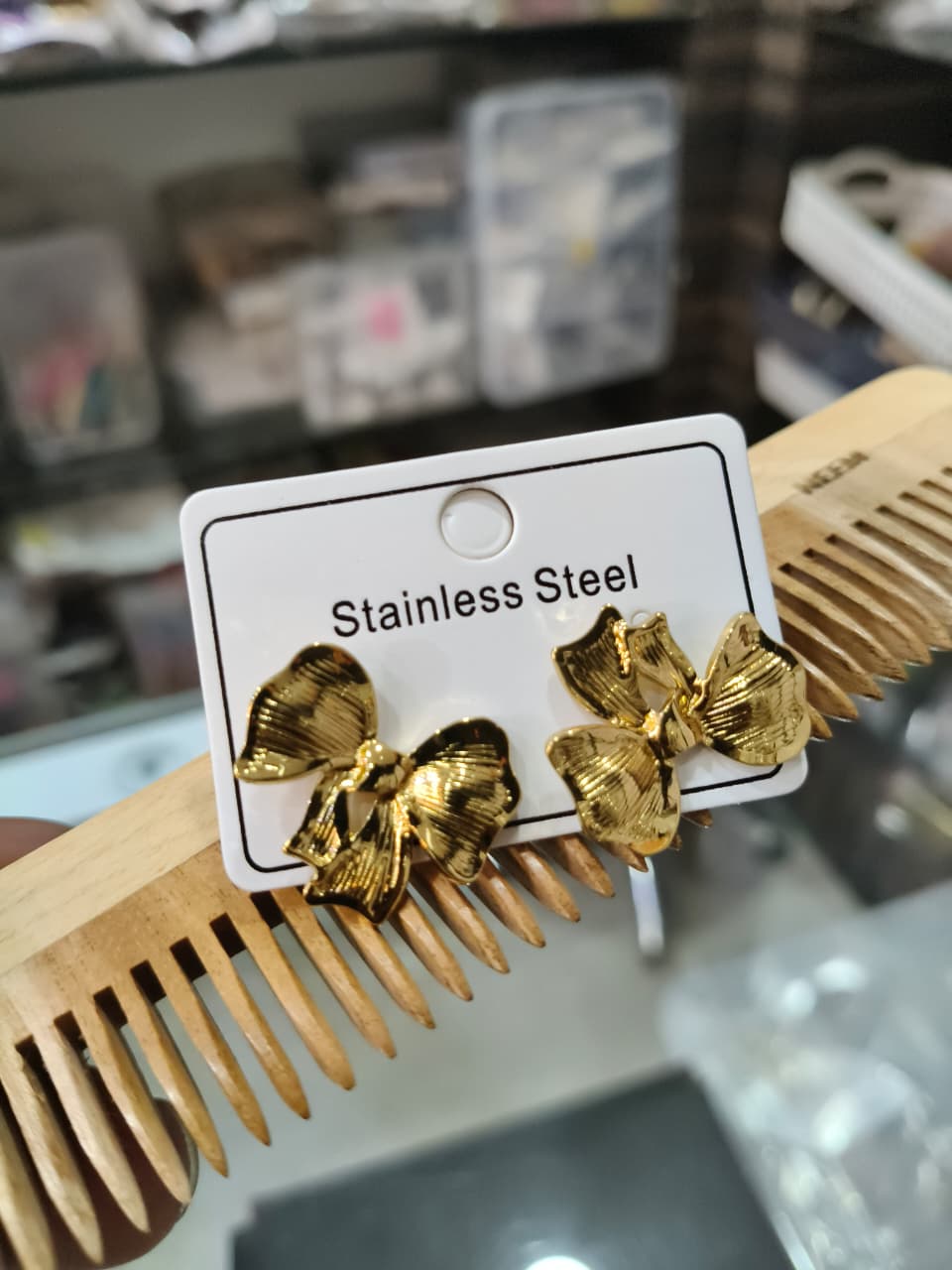 Gold Bow Stainless Steel Earrings