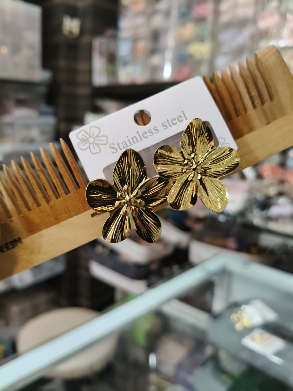 Gold Flower Stainless Steel Earrings