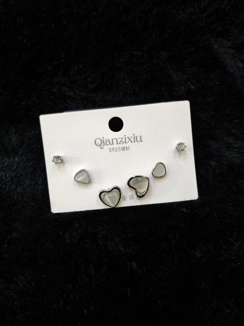 Heart & Crystal Stud Earring Set