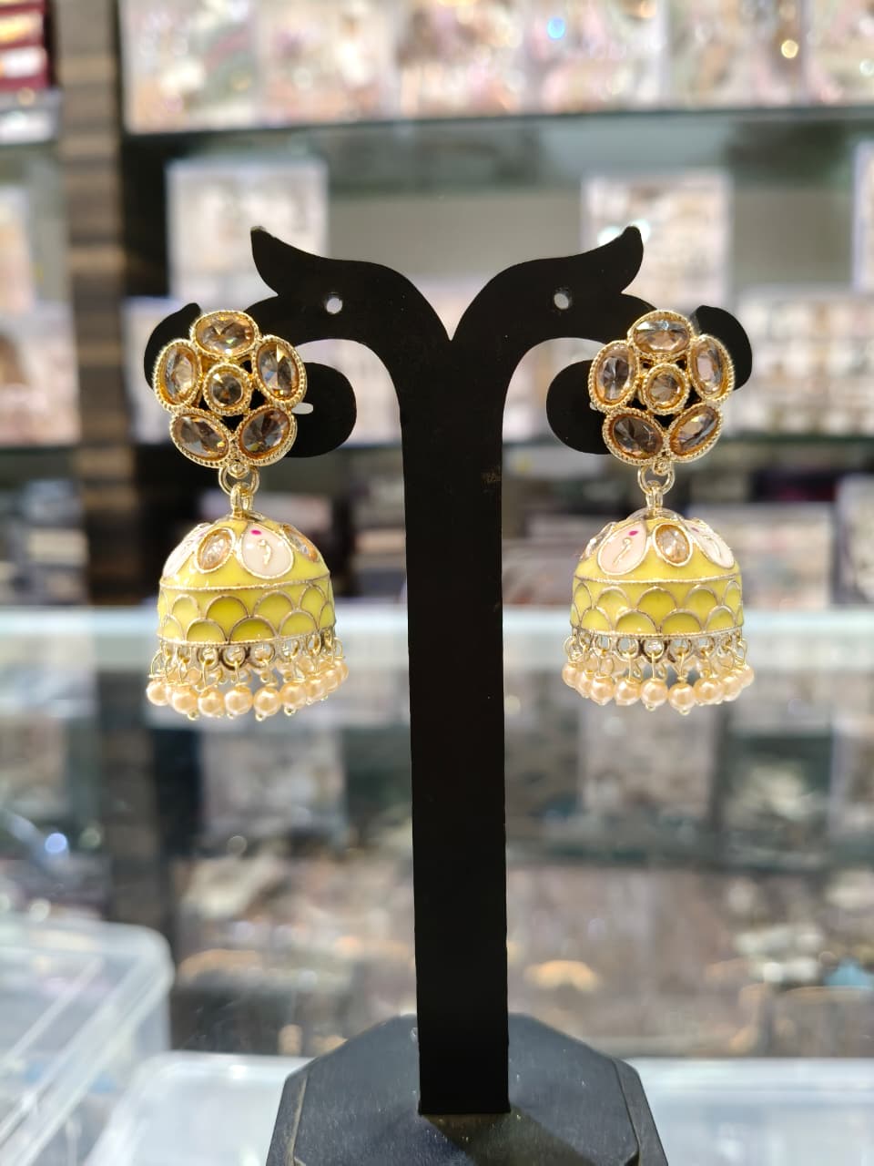 Yellow Jhumka Earrings