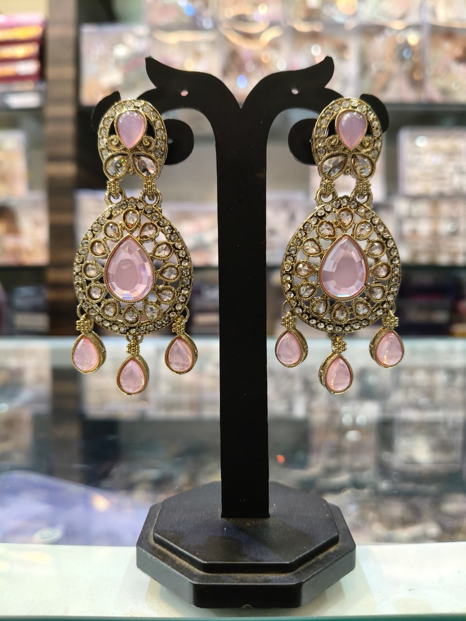 Elegant Pink Stone Dangle Earrings