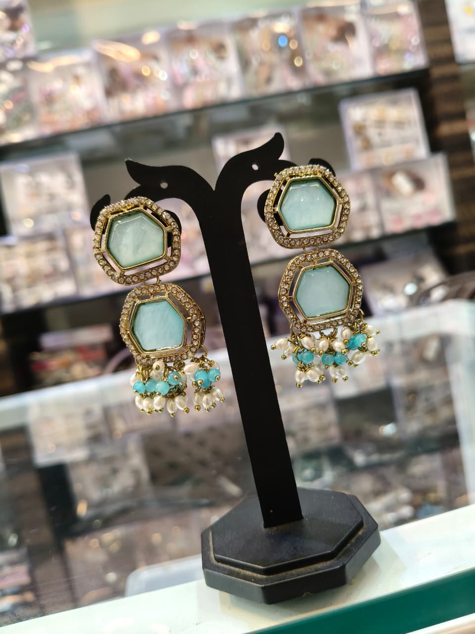 Hexagon Turquoise Drop Earrings