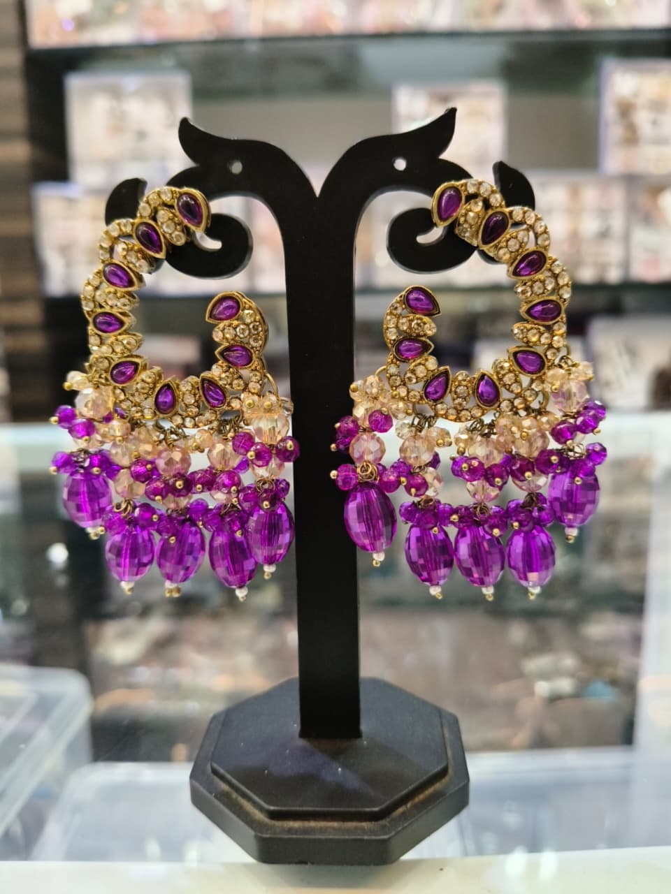 Purple Beaded Traditional Earrings