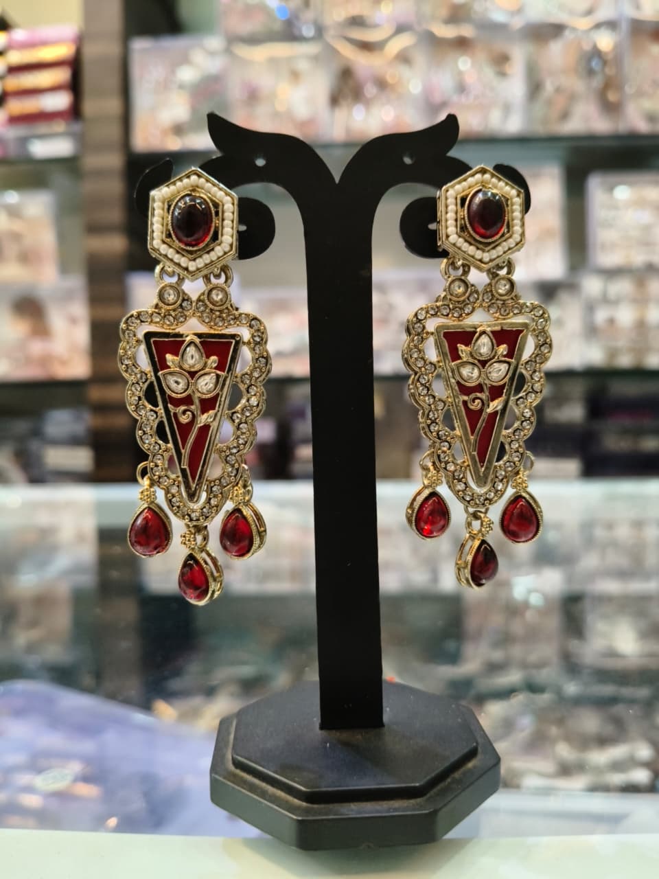 Red and Gold Statement Earrings