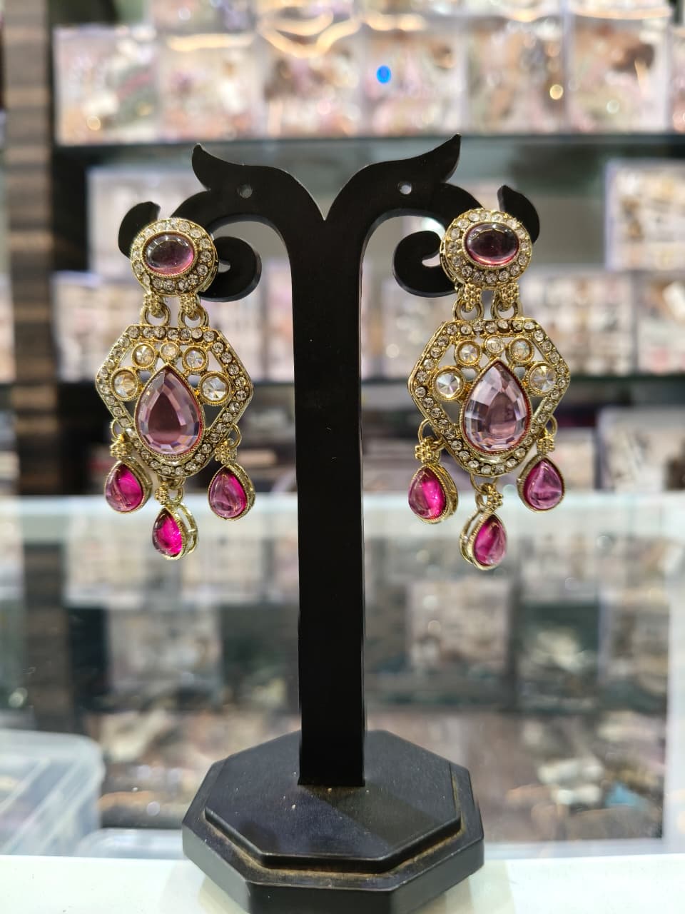 Elegant Pink Stone Earrings