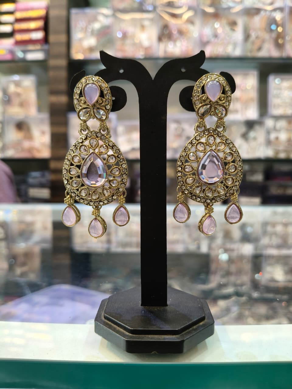 Elegant Gold and Purple Drop Earrings