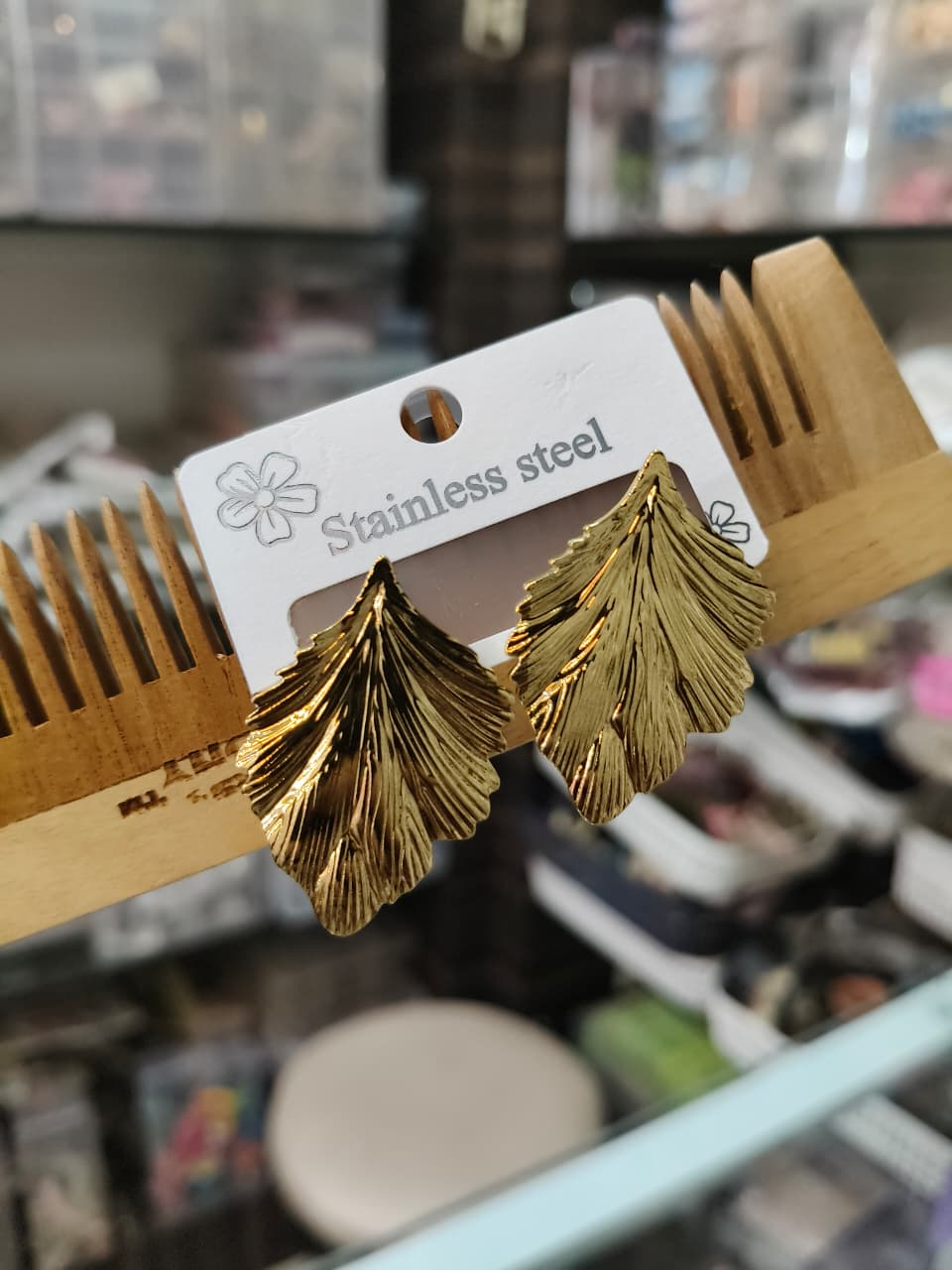 Gold Leaf Stainless Steel Earrings