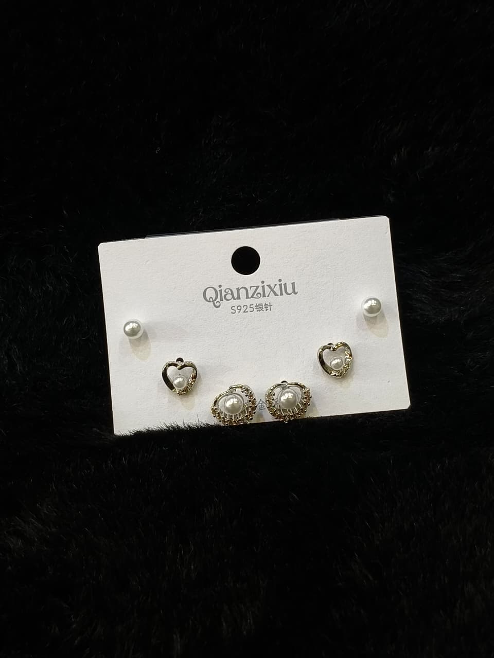 Elegant Pearl & Heart Stud Earrings Set