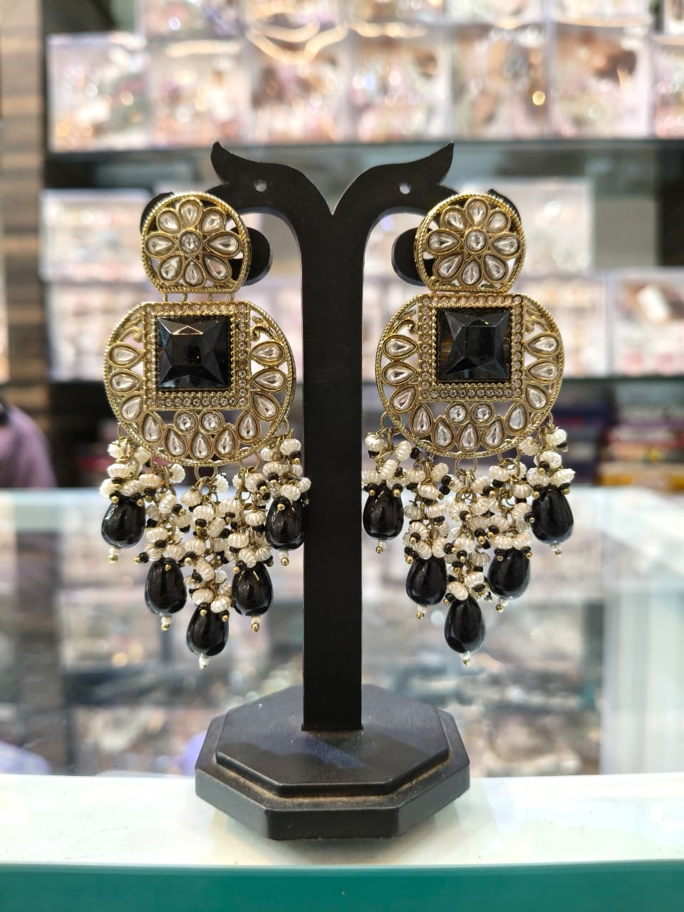 Traditional Black and Gold Earrings