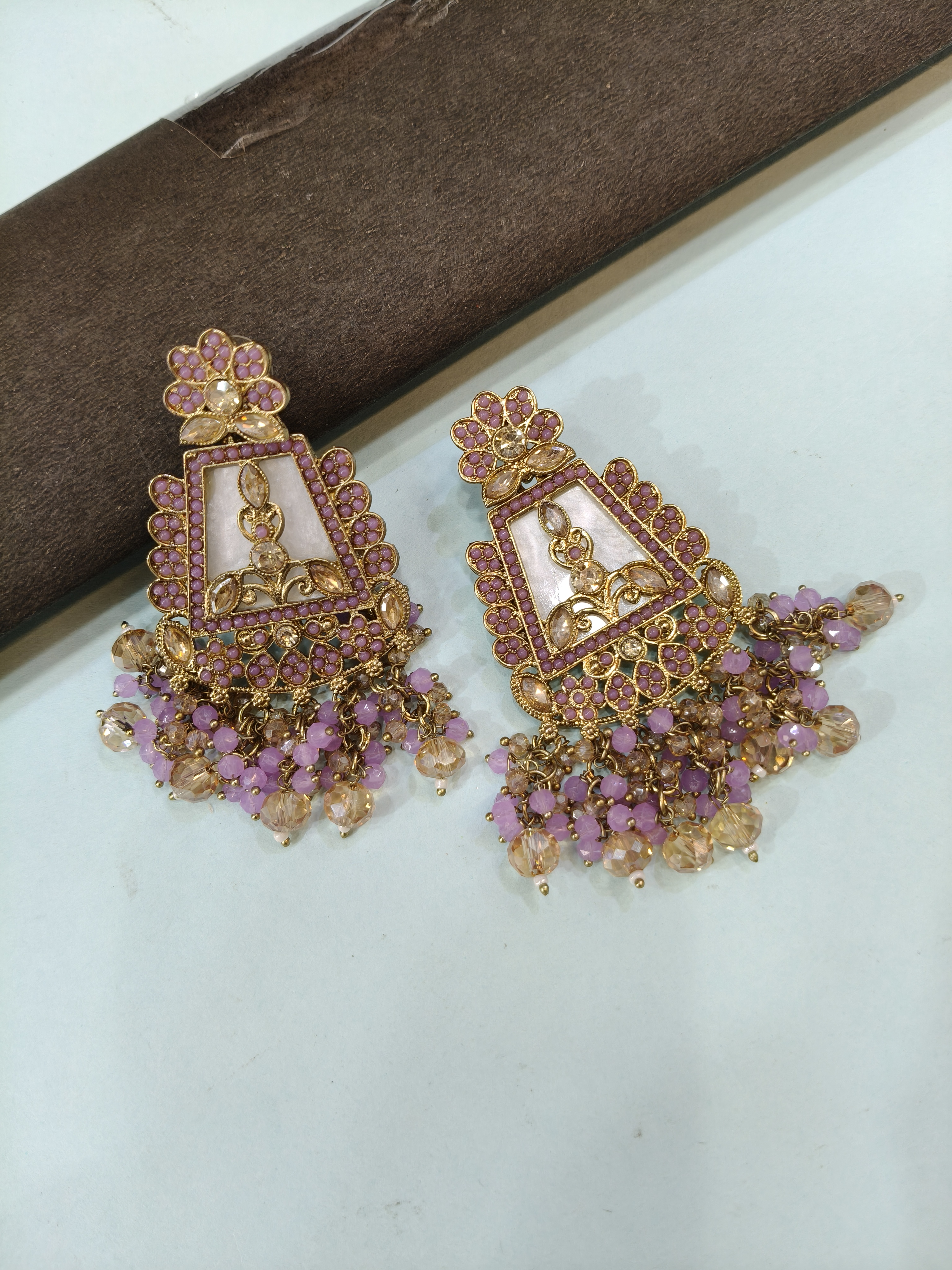 Traditional Pink and Gold Earrings