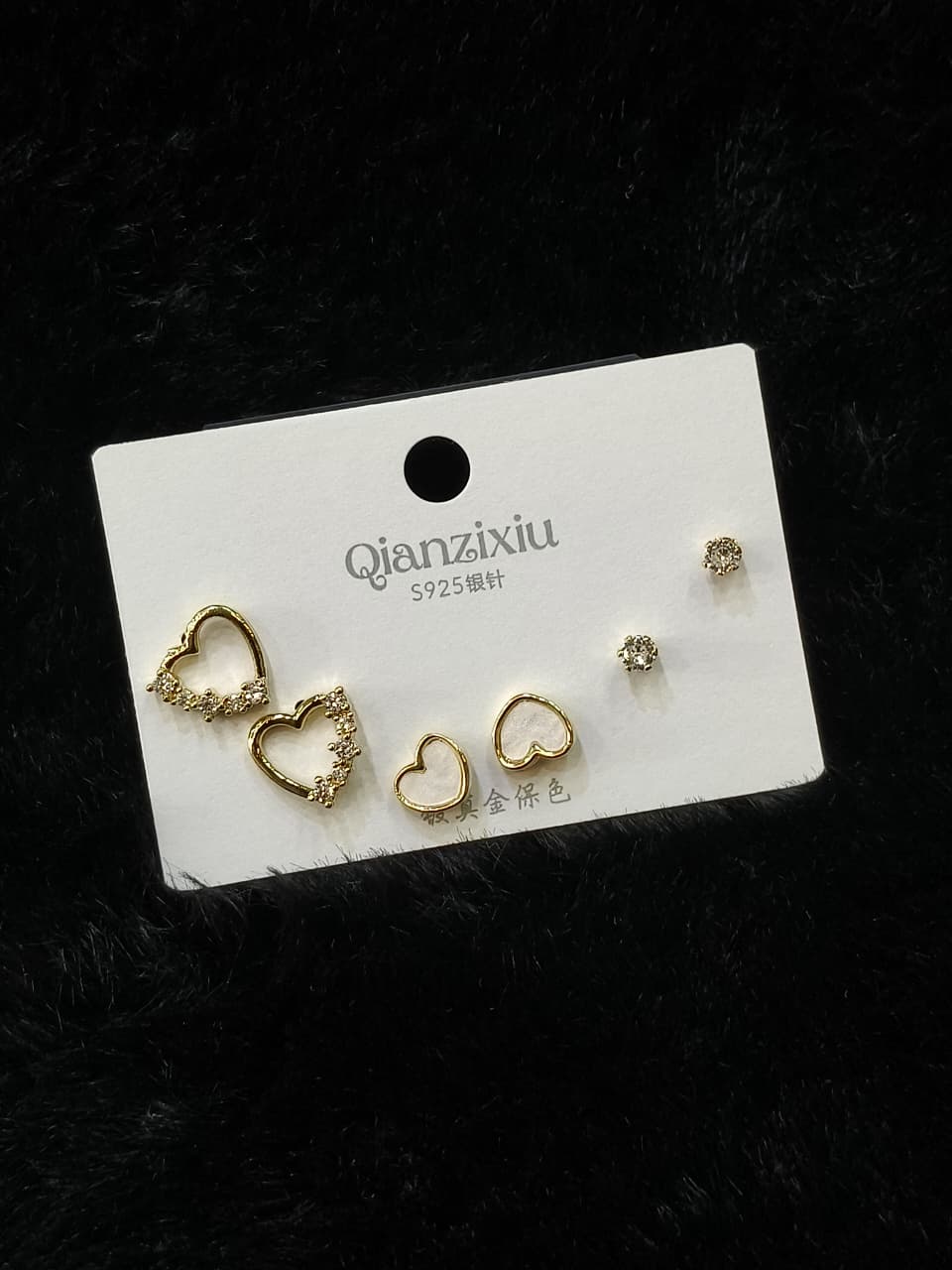 Heart-Shaped Gold Earrings Set