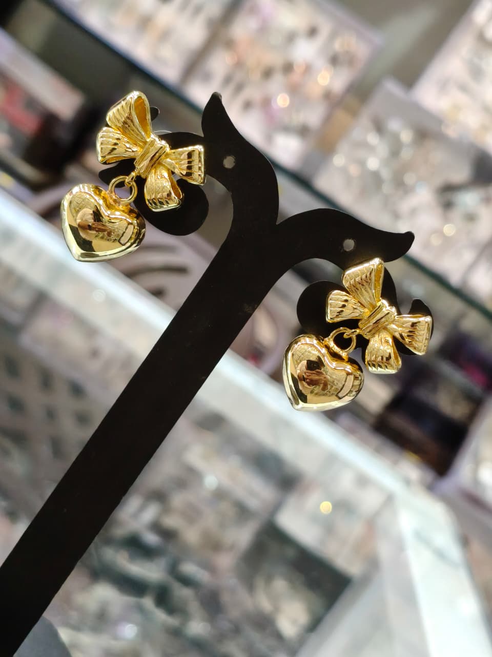 Gold Bow Heart Earrings