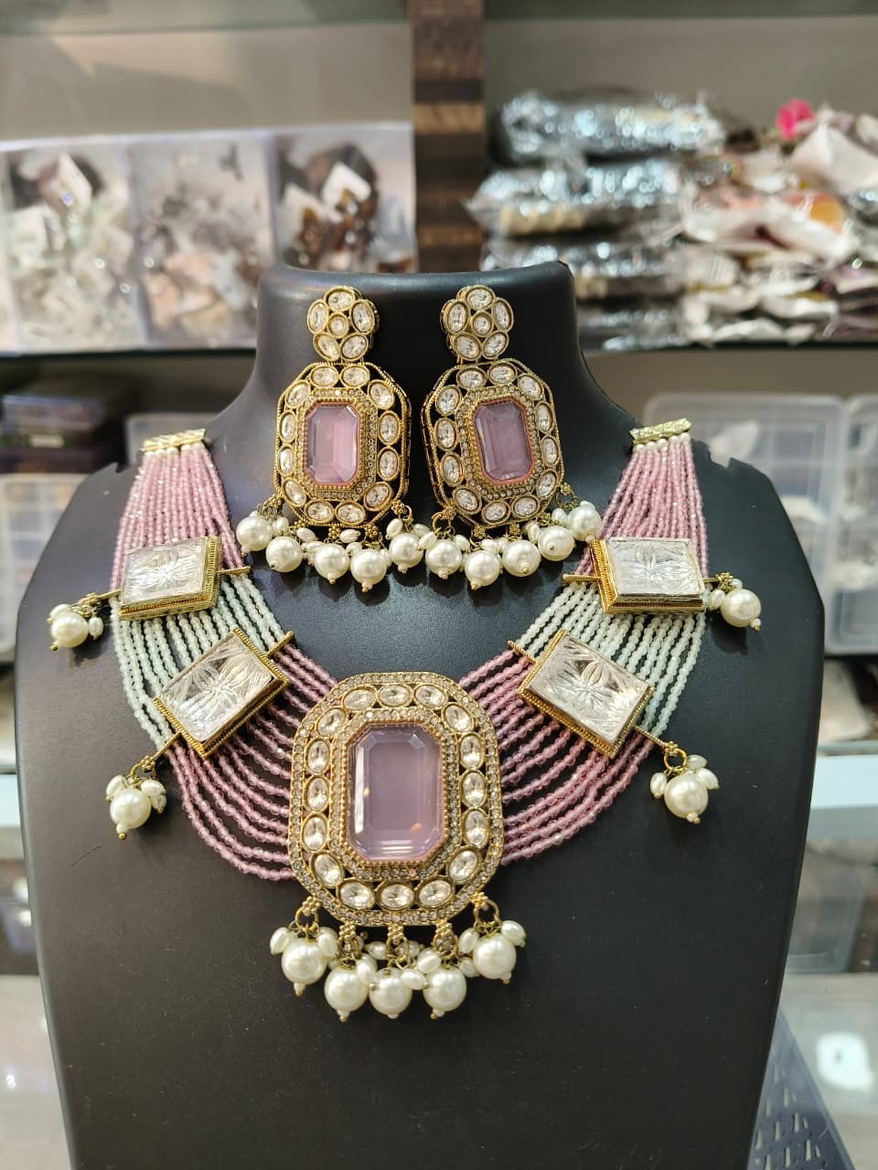 Elegant Pearl and Stone Jewelry Set