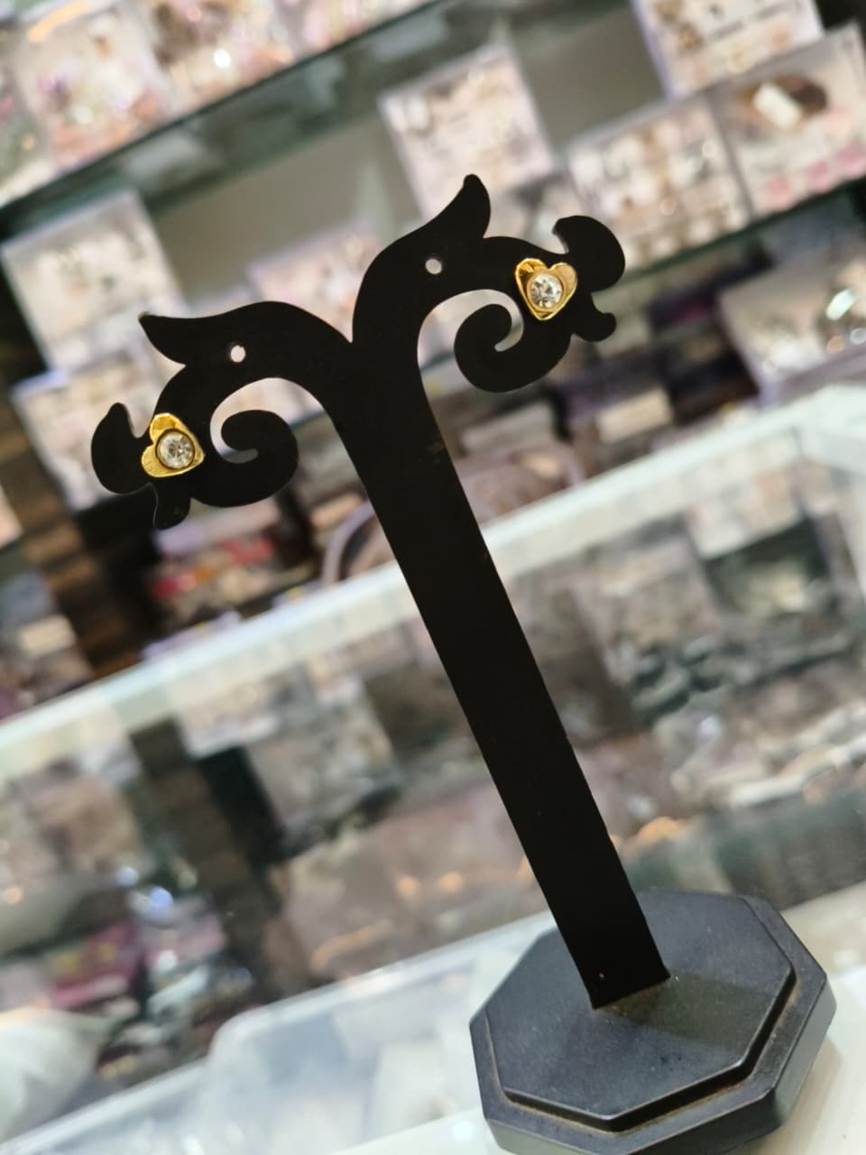 Gold Stud Earrings with Crystal Accents