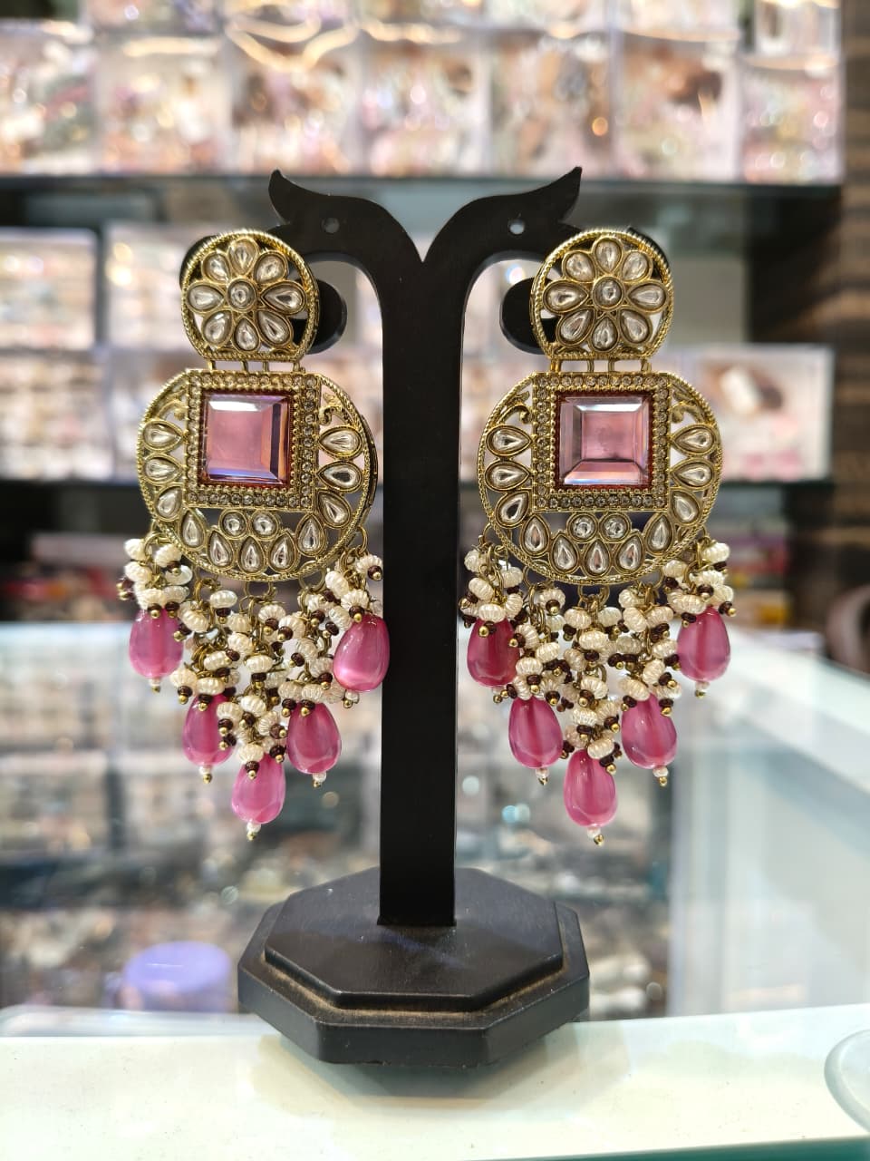 Traditional Pink Stone Earrings