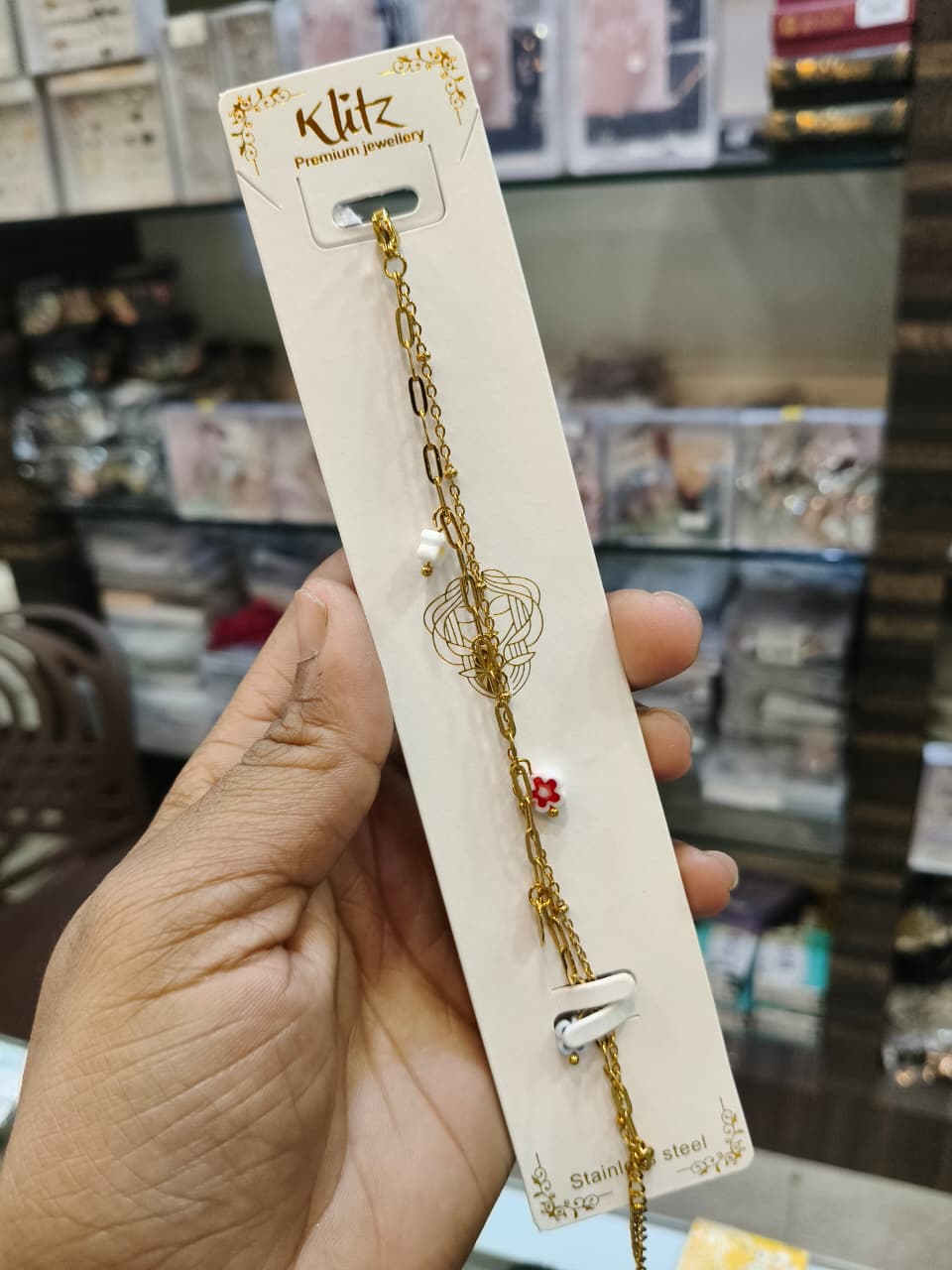 Gold-Tone Floral Charm Bracelet