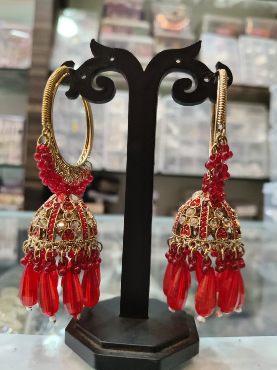 Red Jhumka Earrings
