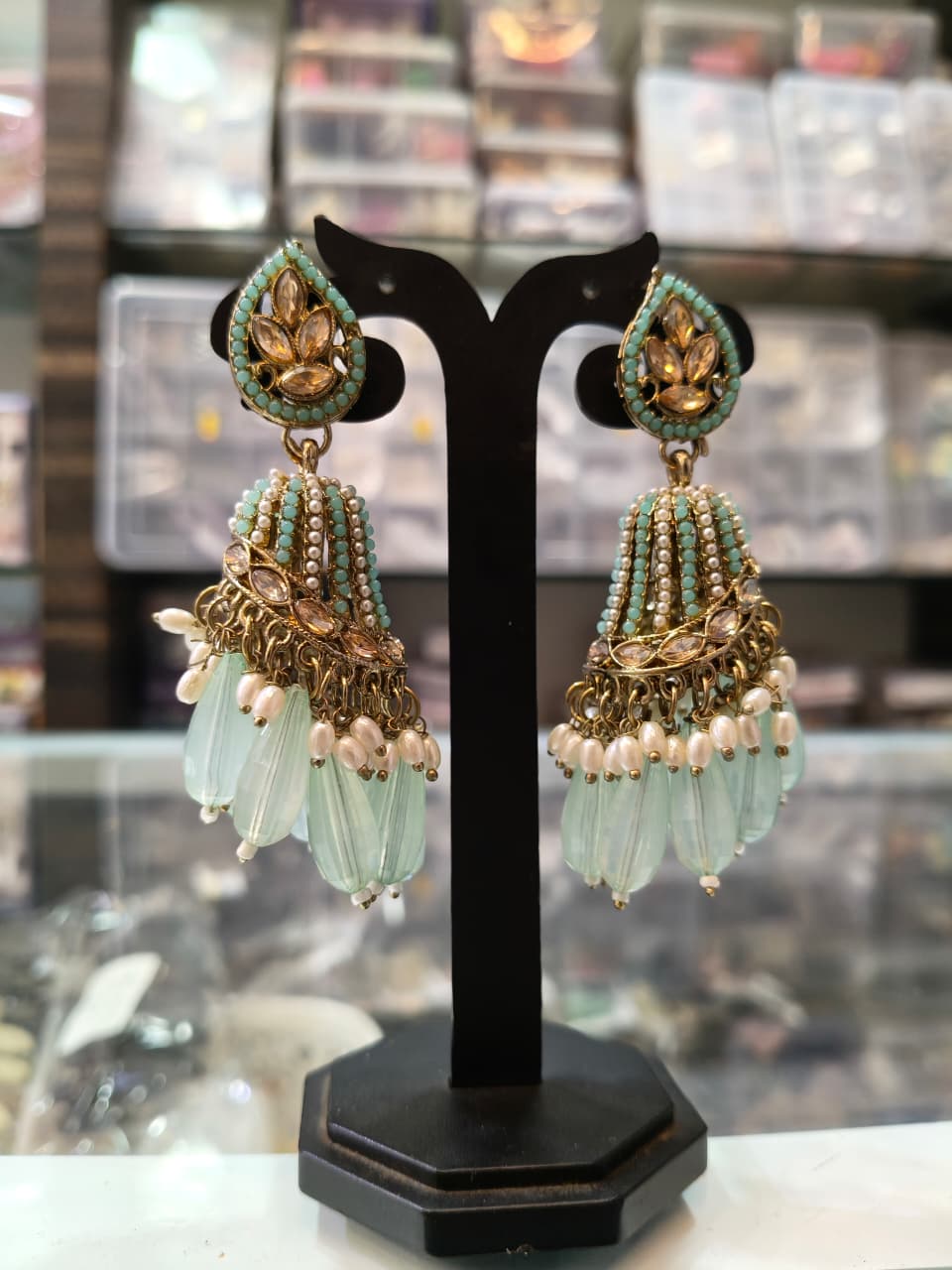 Antique Green Chandbali Earrings