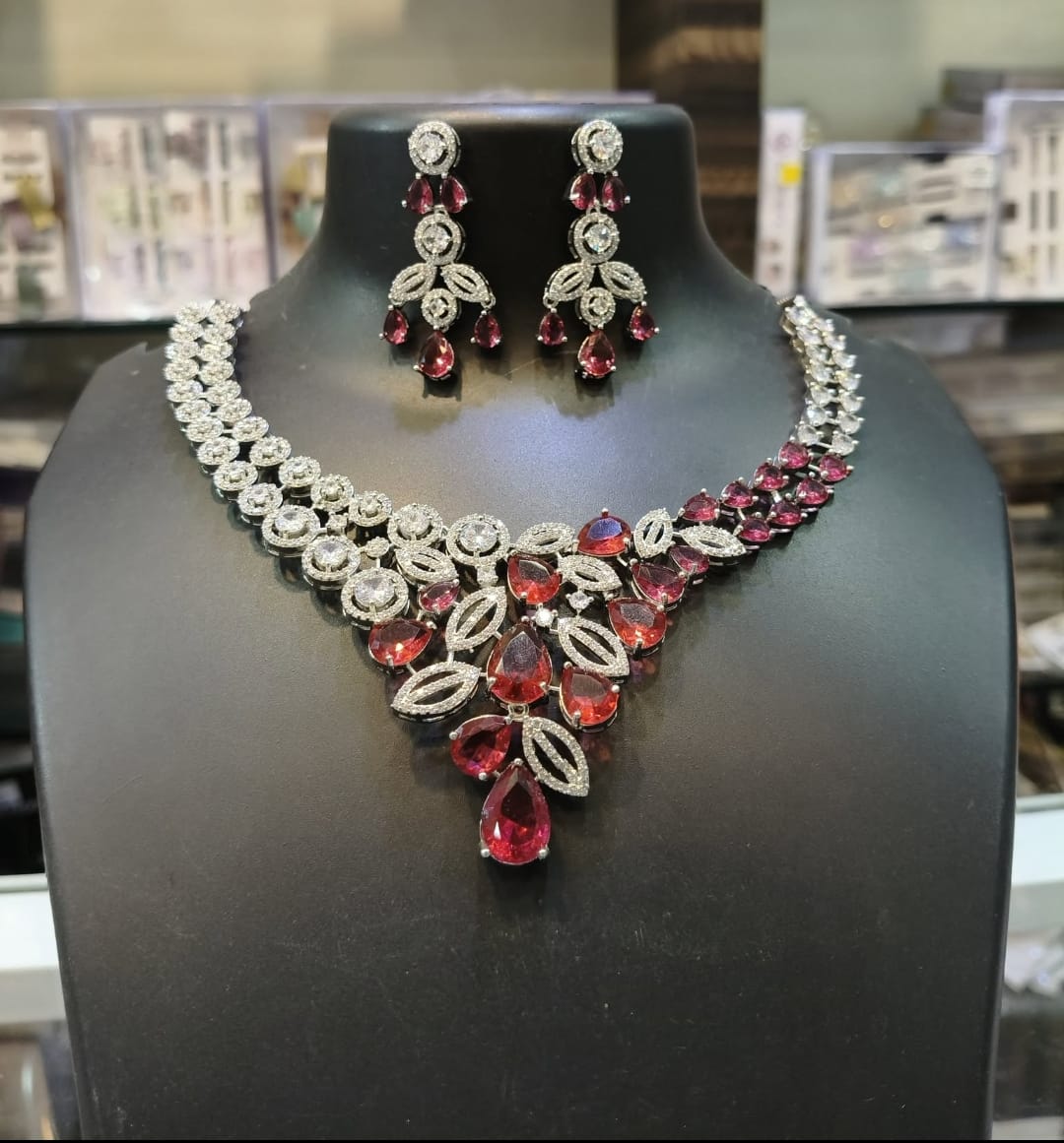Elegant Ruby and Diamond Necklace Set