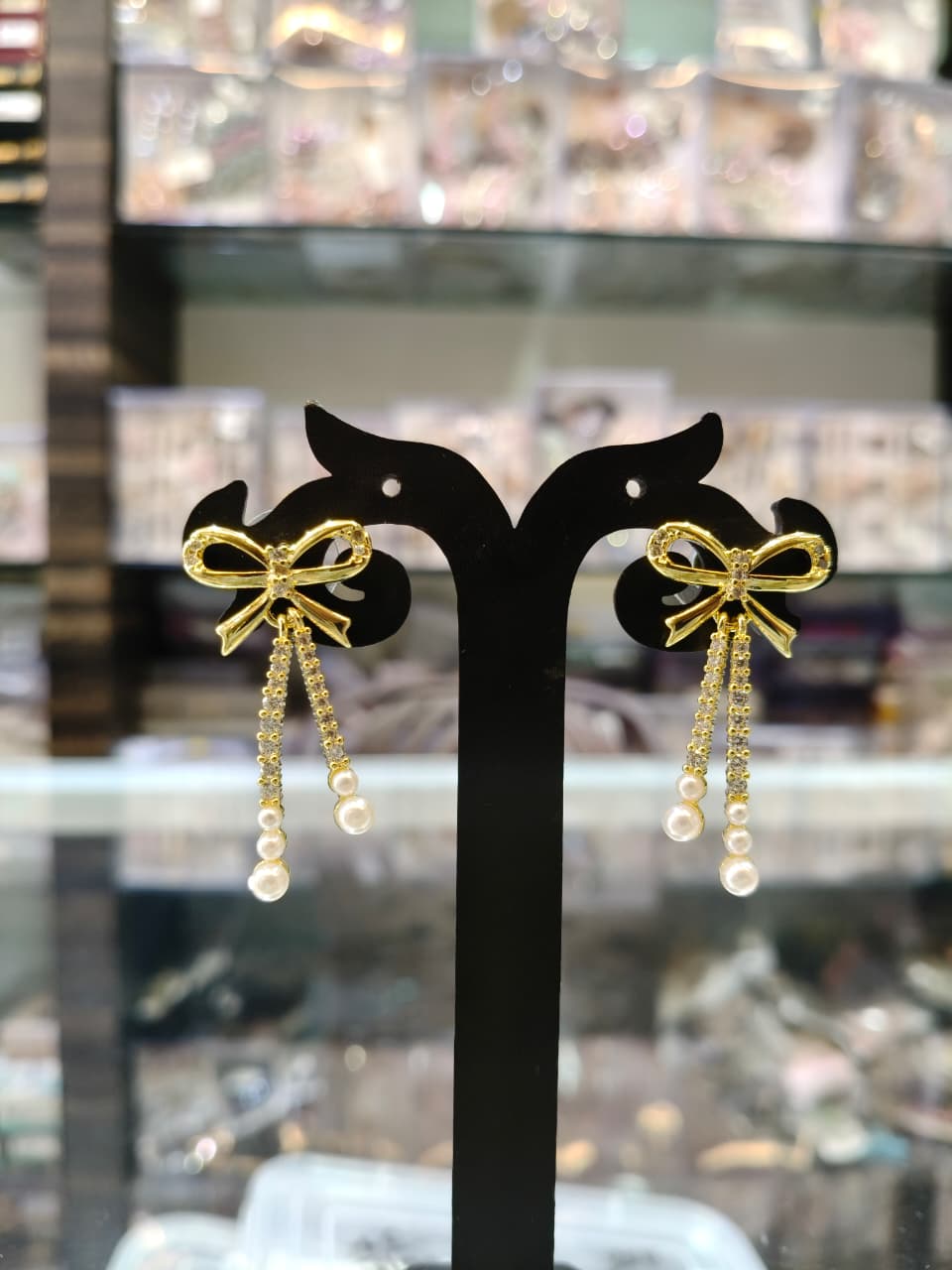 Gold Bow Drop Earrings