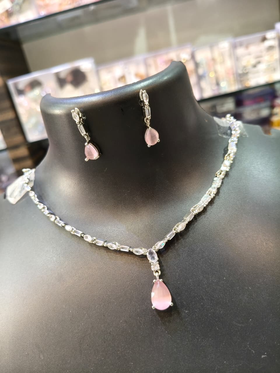 Pink Crystal Pendant Jewelry Set