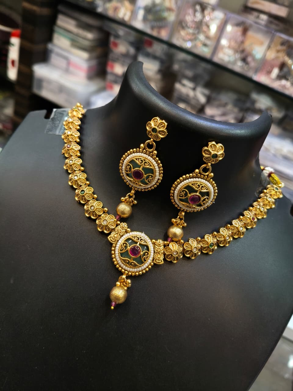 Traditional Gold-Plated Necklace and Earring Set