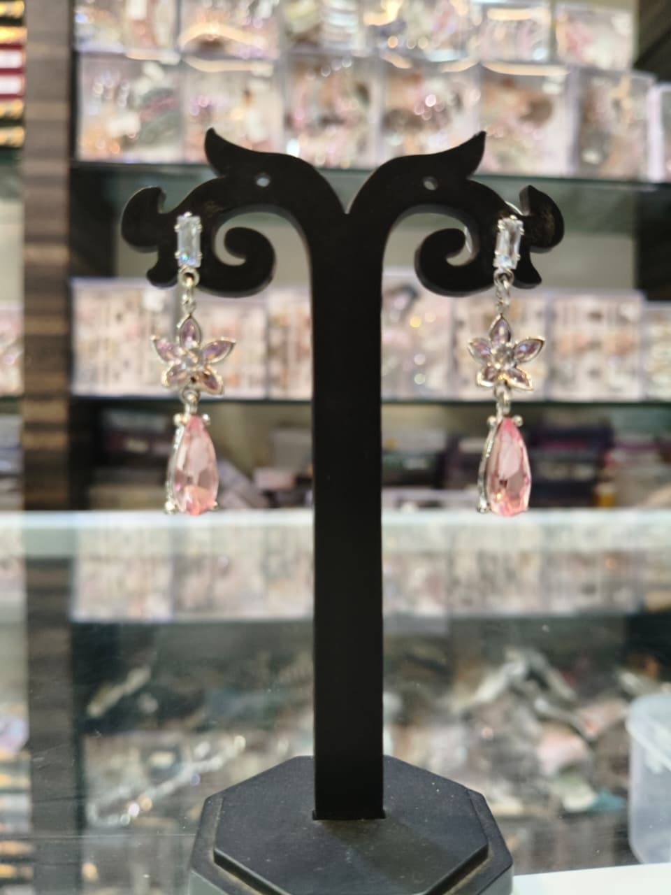 Elegant Pink Crystal Drop Earrings