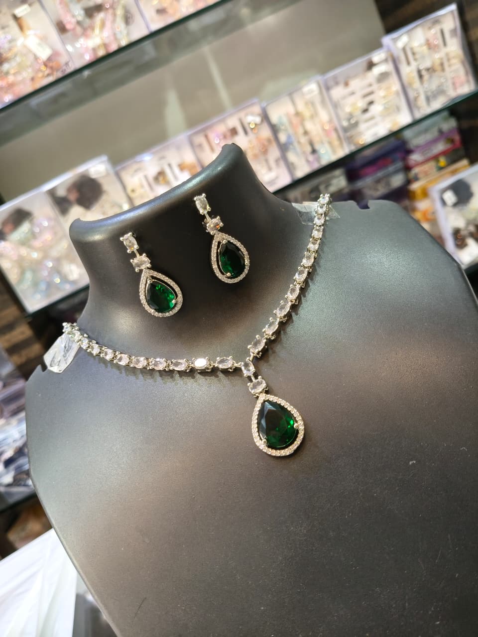 Emerald Green Rhinestone AD Jewelry Set