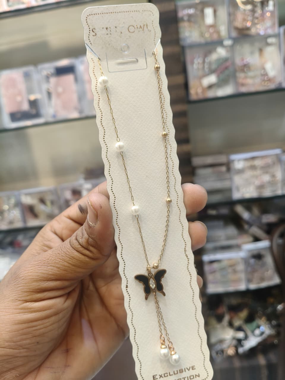 Butterfly Pearl Pendant Chain