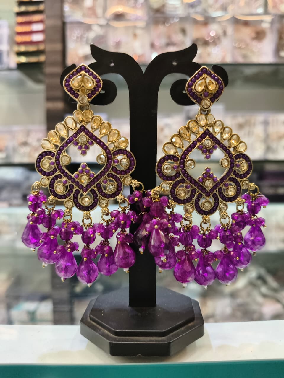 Royal Purple Ethnic Chandbali Earrings