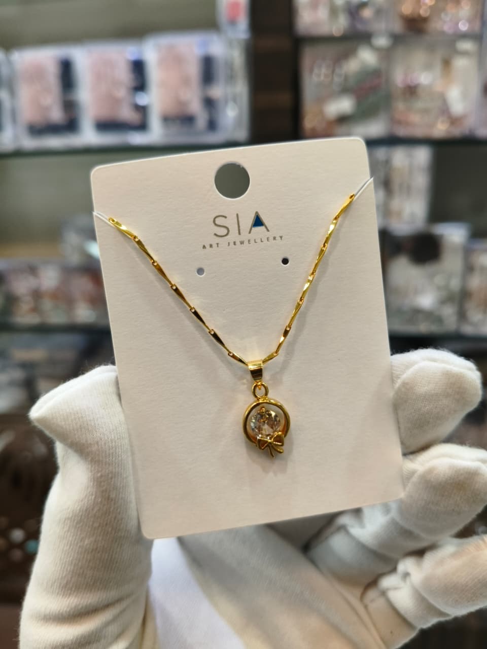 Gold-Plated Crystal Pendant Necklace