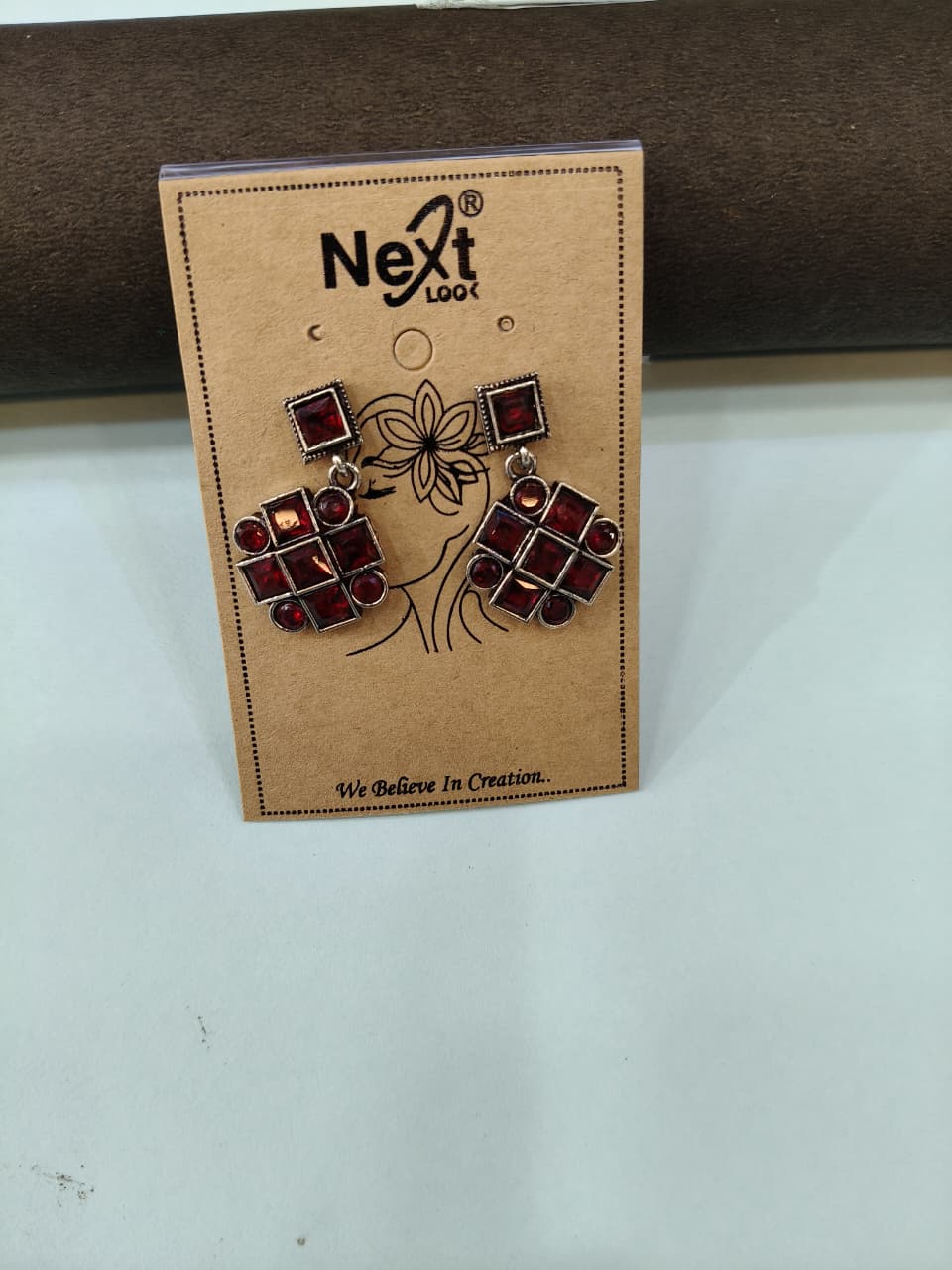 Red Square Stud Earrings