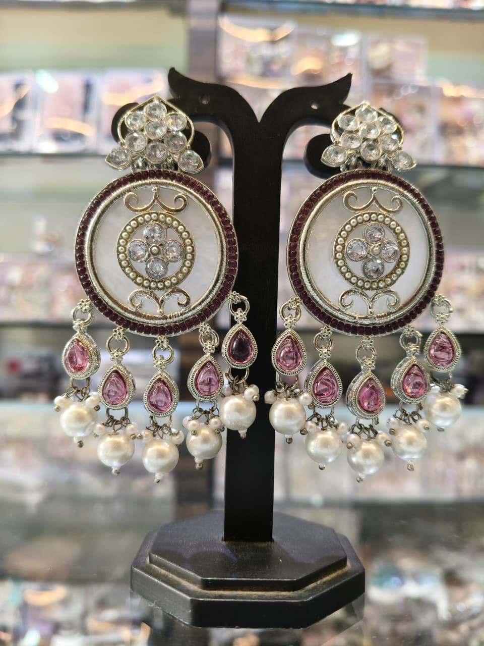 Kundan Pearl Chandbali Earrings