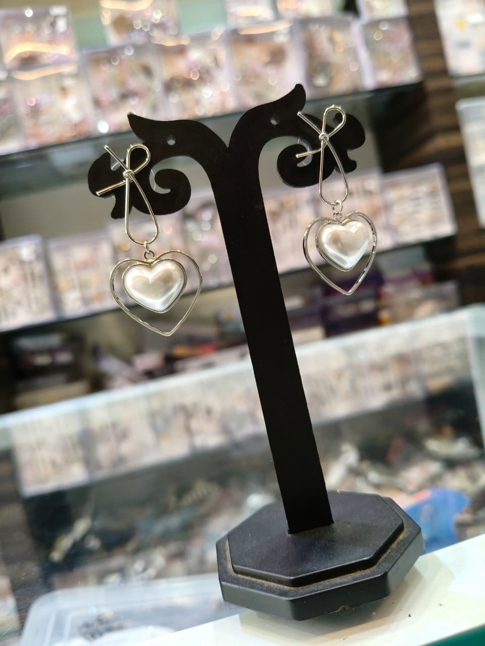 Silver Heart Drop Earrings
