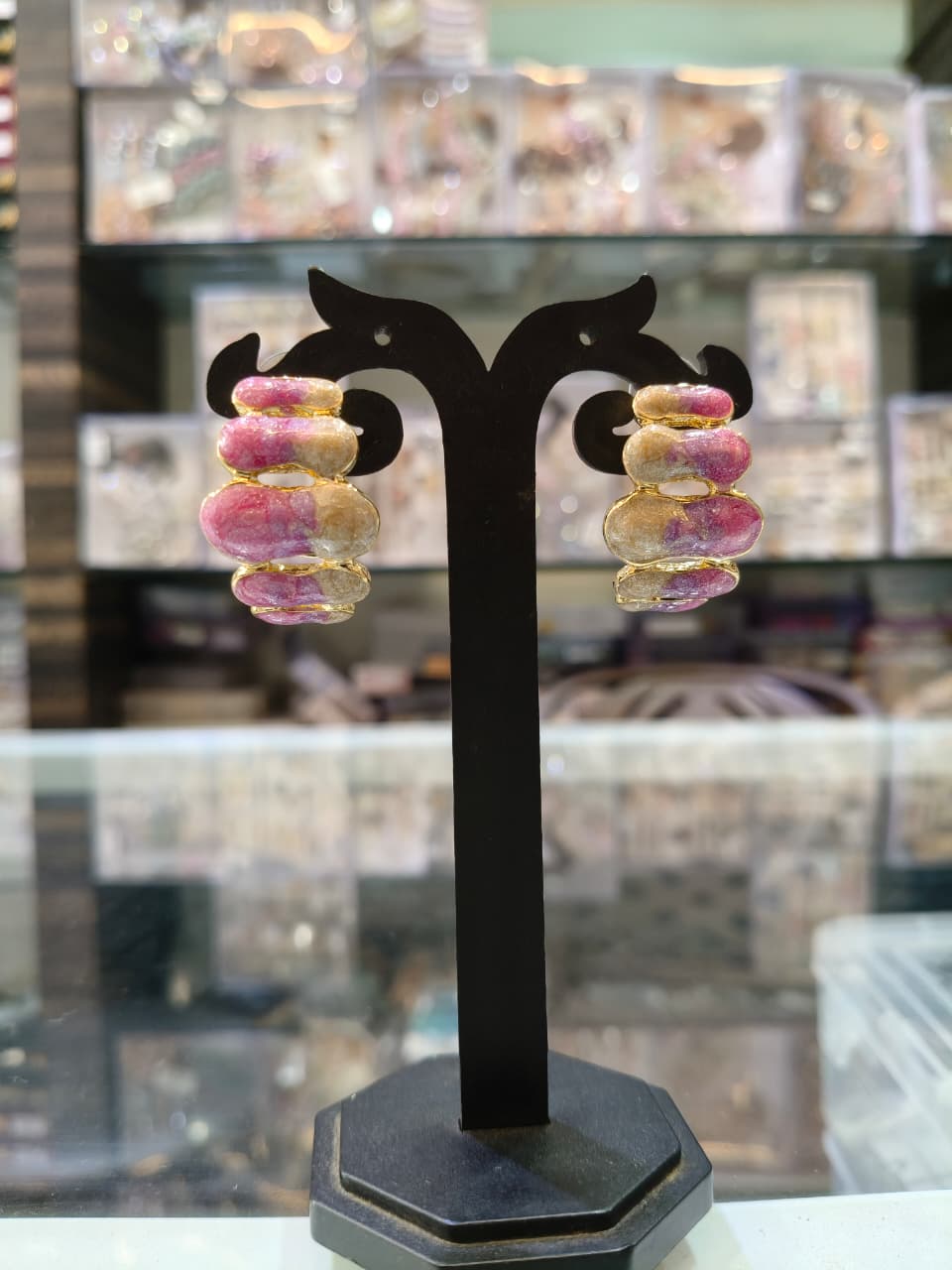 Pink & Golden Beaded Earrings