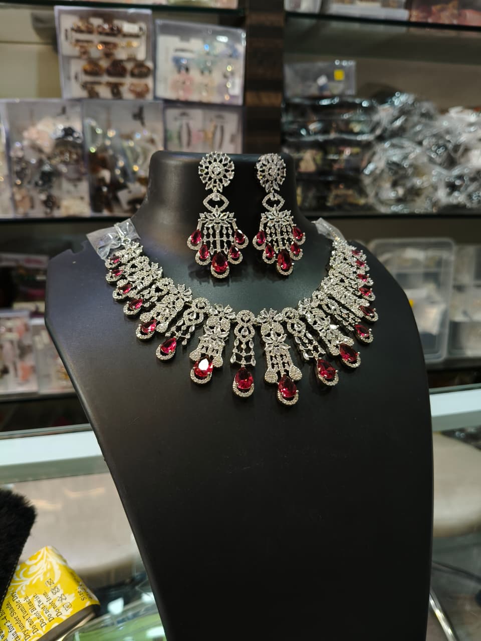Elegant Silver and Red Jewelry Set